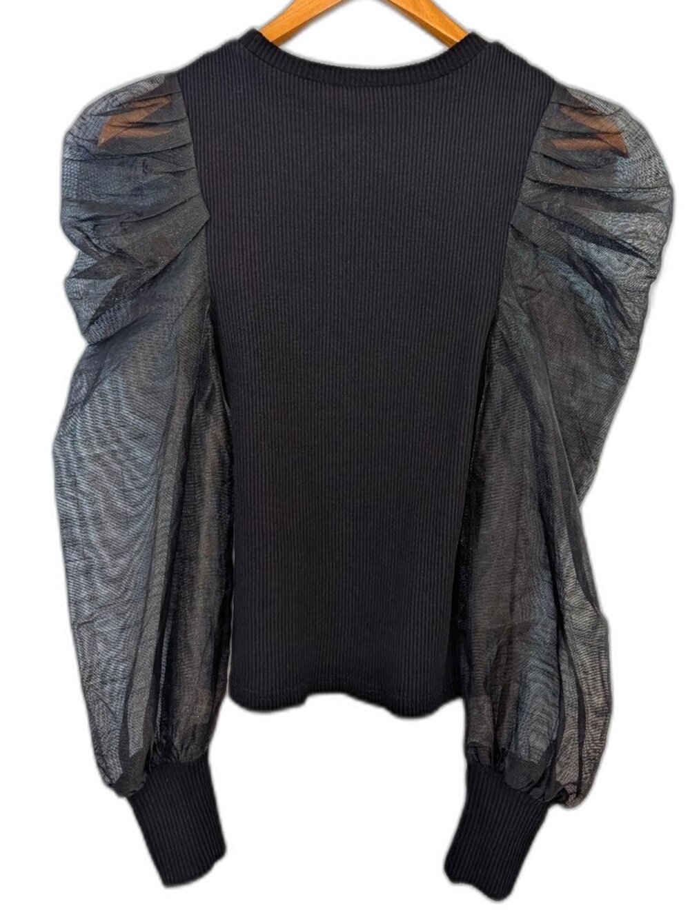 Dolan | Anthropologie Organza Puff Sleeve Top in Black | Size XS - Picture 5 of 11